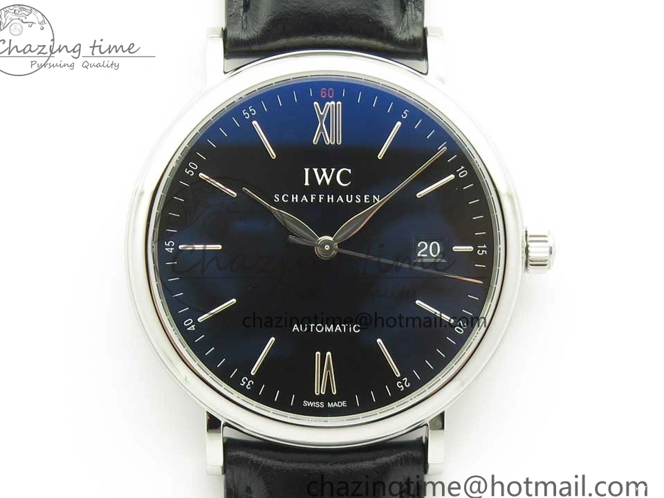 MIROTIME 0322 Affordable Portofino Automatic SS FKF 1:1 Best Edition Black Dial on Black Leather Strap A 7136